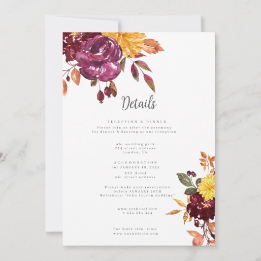 Invitation Fleurs d'automne avec une explosion aquarelle auda (Dos)