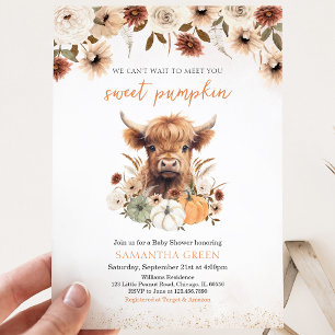 Invitation Fleurs d'automne Baby Shower Vache Highland