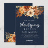 Invitation fleurs d'automne bleu marine dîner d'action de grâ (Devant / Derrière)