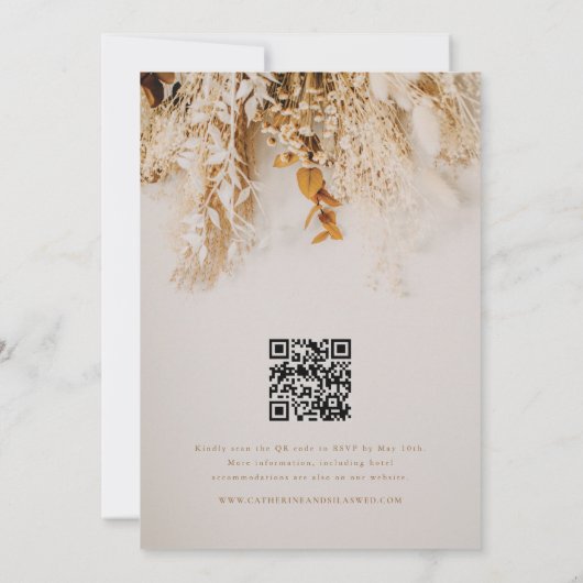 Invitation Fleurs d'automne Boho avec Mariage de code QR (Dos)
