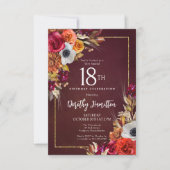 Invitation Fleurs d'automne bordeaux pour 18 ans - Écriture é (Devant)