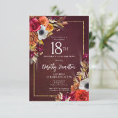 Invitation Fleurs d'automne bordeaux pour 18 ans - Écriture é (Debout devant)