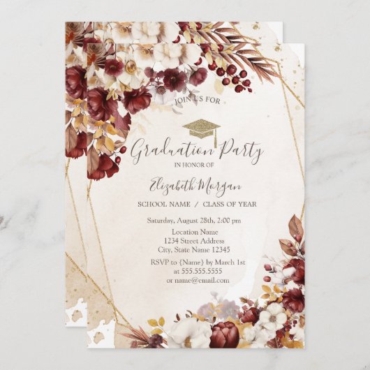 Invitation Fleurs d'automne, Casquette de grade, Diplôme (Devant / Derrière)