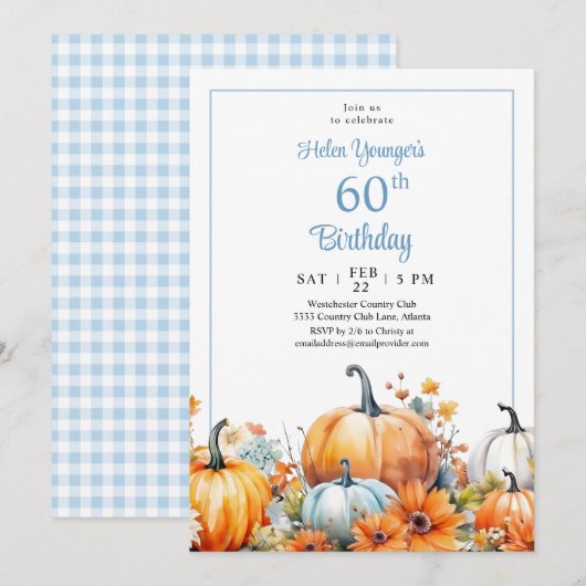 Invitation Fleurs d'automne citrouille 60e anniversaire (Devant / Derrière)