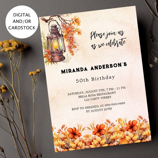 Invitation Fleurs d'automne d'anniversaire orange vintage