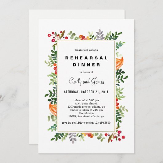 Invitation Fleurs d'automne Dîner de répétition d'automne Inv (Devant / Derrière)