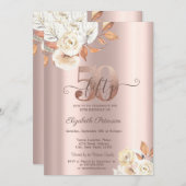 Invitation Fleurs d'automne d'or rose 50e anniversaire (Devant / Derrière)