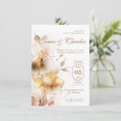 Invitation fleurs d'automne élégantes dorées blanc (Debout devant)