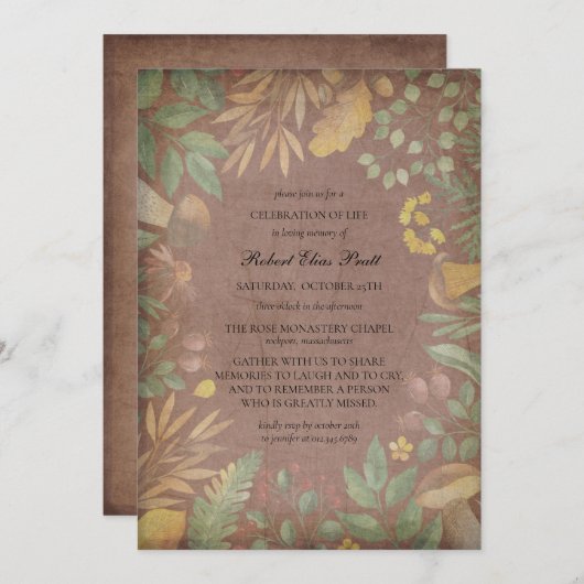 Invitation Fleurs d'automne en boue élégantes tombent funérai (Devant / Derrière)