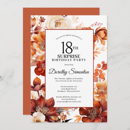 Invitation Fleurs d'automne en terre cuite 18e Anniversaire s (Devant / Derrière)