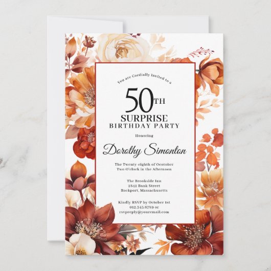 Invitation Fleurs d'automne en terre cuite 50e Anniversaire s (Devant)