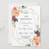 Invitation Fleurs d'automne et cadres dorés : anniversaire ex (Devant)