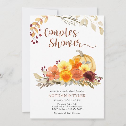 Invitation Fleurs d'automne et Citrouille Couples Douche (Devant)