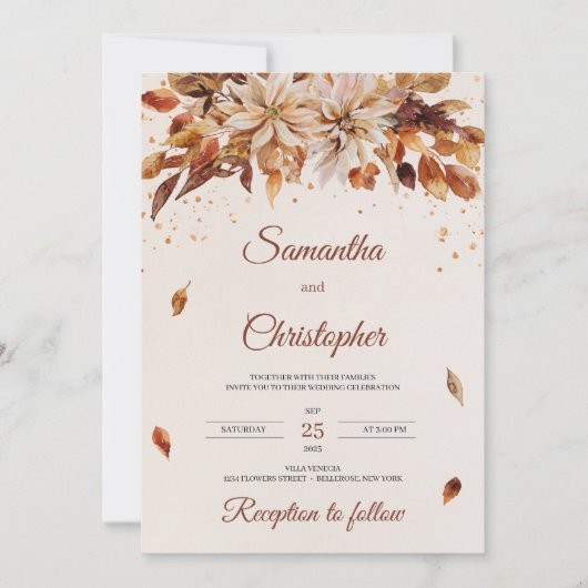 Invitation Fleurs d'automne et d'automne et mariage feuille (Devant)