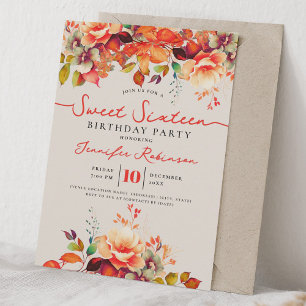 Invitation Fleurs d'Automne Fête Douce 16 Anniversaire Champa
