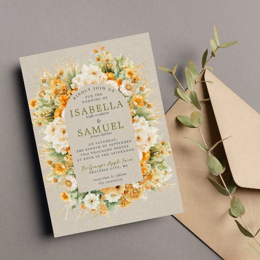 Invitation Fleurs d'automne Floral Automne Vert Orange Mariag