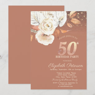Invitation Fleurs d'Automne Lumières Paillettes 50e Anniversa