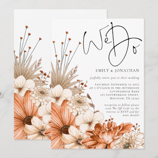 Invitation Fleurs d'automne Nous faisons Code QR de mariage (Devant / Derrière)