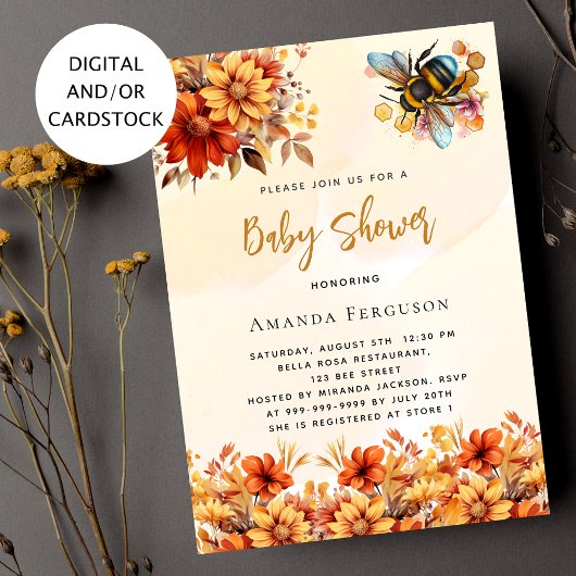 Invitation Fleurs d'automne orange Baby shower