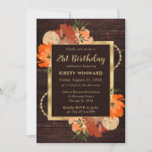 Invitation Fleurs d'automne orange brûlé rustique Anniversair (Devant)