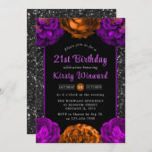 Invitation Fleurs d'automne orange et violet Halloween Annive (Devant / Derrière)