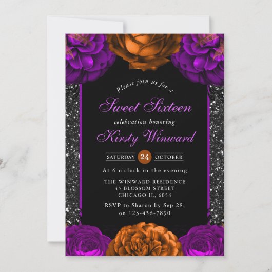 Invitation Fleurs d'automne orange et violet Halloween Sweet  (Devant)
