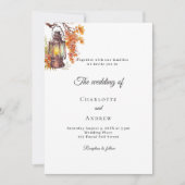 Invitation Fleurs d'automne orange lanterne rustique mariage (Devant)