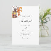 Invitation Fleurs d'automne orange lanterne rustique mariage (Debout devant)