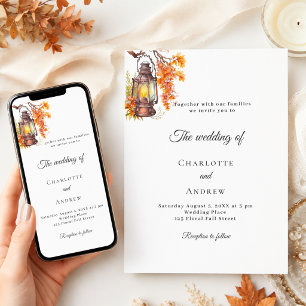 Invitation Fleurs d'automne orange lanterne rustique mariage