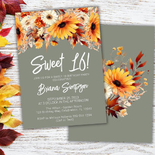 Invitation Fleurs d'automne pour un 16e anniversaire doux et