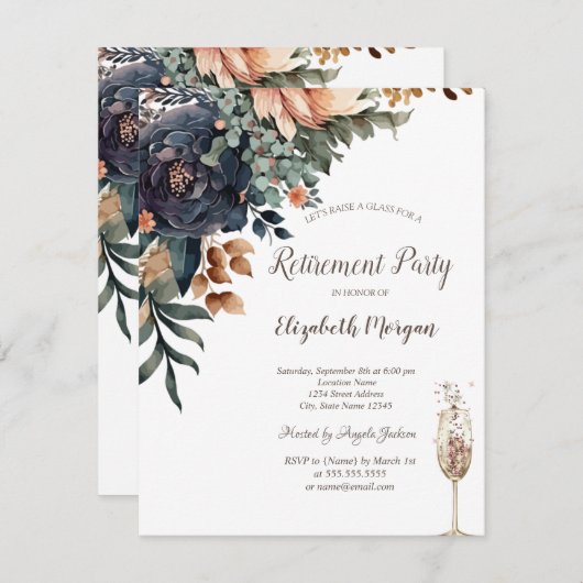 Invitation Fleurs d'automne, Retraite en verre de champagne (Devant / Derrière)