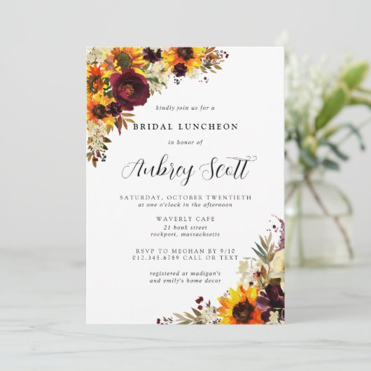 Invitation Fleurs d'automne Rose de tournesol Fête des mariée (Debout devant)