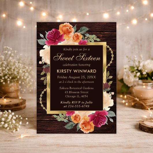 Invitation Fleurs d'automne rouge orangé brûlé rustique pour
