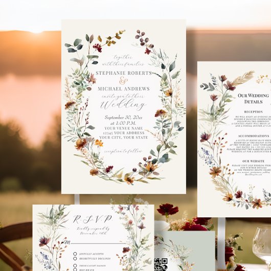 Invitation Fleurs d'automne Rustic Boho Wreath Floral Mariage
