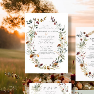 Invitation Fleurs d'automne Rustic Boho Wreath Floral Mariage