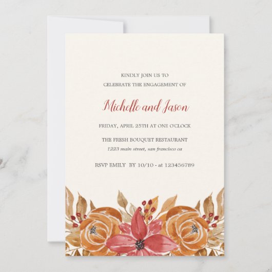 Invitation Fleurs d'automne Rustic Elegant Engagement Party (Devant)