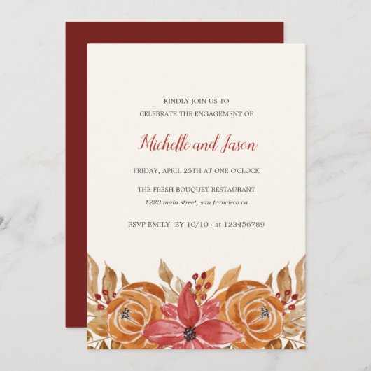 Invitation Fleurs d'automne Rustic Elegant Engagement Party (Devant / Derrière)