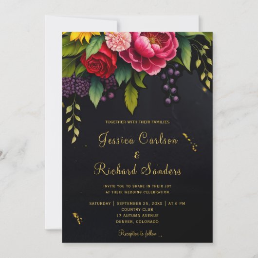 Invitation Fleurs d'automne rustiques foncées Mariage élégant (Devant)