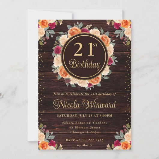 Invitation Fleurs d'automne rustiques rouges et orangées Wrea (Devant)