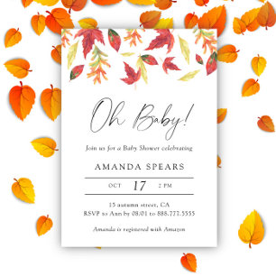 Invitation Fleurs d'automne tombantes aquarelle baby shower