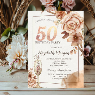 Invitation Fleurs d'automne, Verre de Champagne Gold 50e