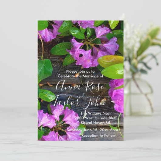 Invitation Fleurs d'Azaleas roses, jardin rustique (Debout devant)