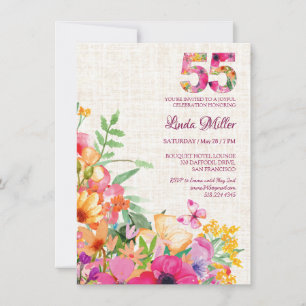 Invitation Fleurs de 55 ans Lin fleuri 55e anniversaire