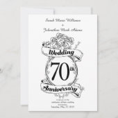 Invitation Fleurs de 70e anniversaire de mariage Noir et blan (Devant)