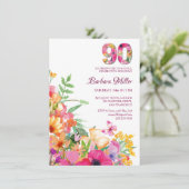 Invitation Fleurs de 90 ans - Aquarelle 90e anniversaire (Debout devant)