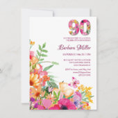 Invitation Fleurs de 90 ans - Aquarelle 90e anniversaire (Devant)