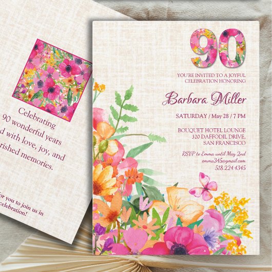 Invitation Fleurs de 90 ans - Papillons Linge 90e anniversair