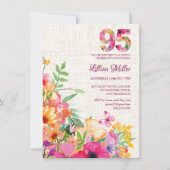 Invitation Fleurs de 95 ans Lin fleuri 95e anniversaire (Devant)
