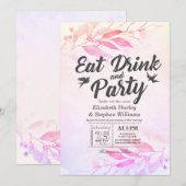 Invitation Fleurs de aquarelle violette Manger Boire & Fête M (Devant / Derrière)