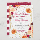 Invitation Fleurs de automne rouge et orange Cadre doux 16 (Devant / Derrière)